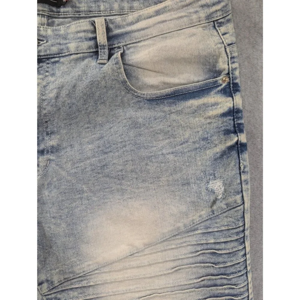 Southpole Denim Biker Shorts Mens 38 Blue Light Wash Slim Fit Moto Distressed